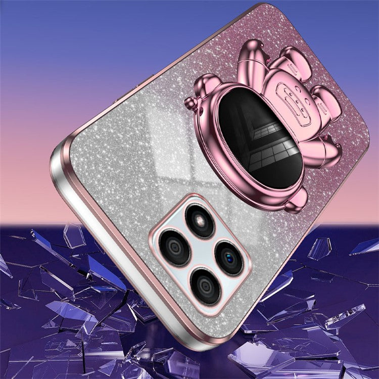 For Honor X30i Glitter Powder PC+TPU Anti-fall Case Astronaut Kickstand Phone Cover - Pink