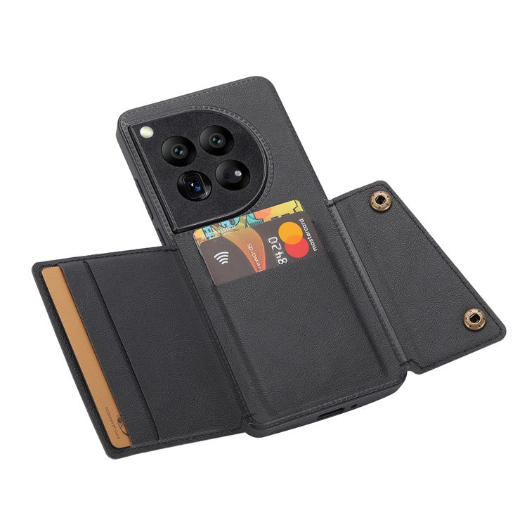 For OnePlus 12 5G Phone Case with Card Slots Magnetic Car Mount Phone Cover - Black
