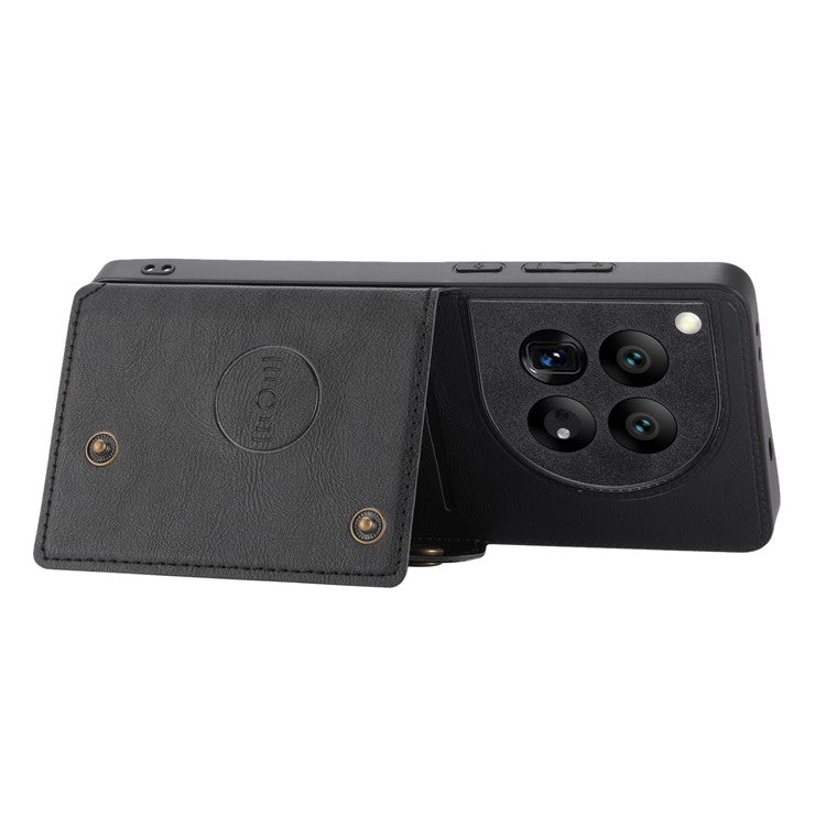 For OnePlus 12 5G Phone Case with Card Slots Magnetic Car Mount Phone Cover - Black