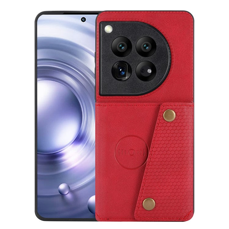 For OnePlus 12 5G Phone Case with Card Slots Magnetic Car Mount Phone Cover - Red