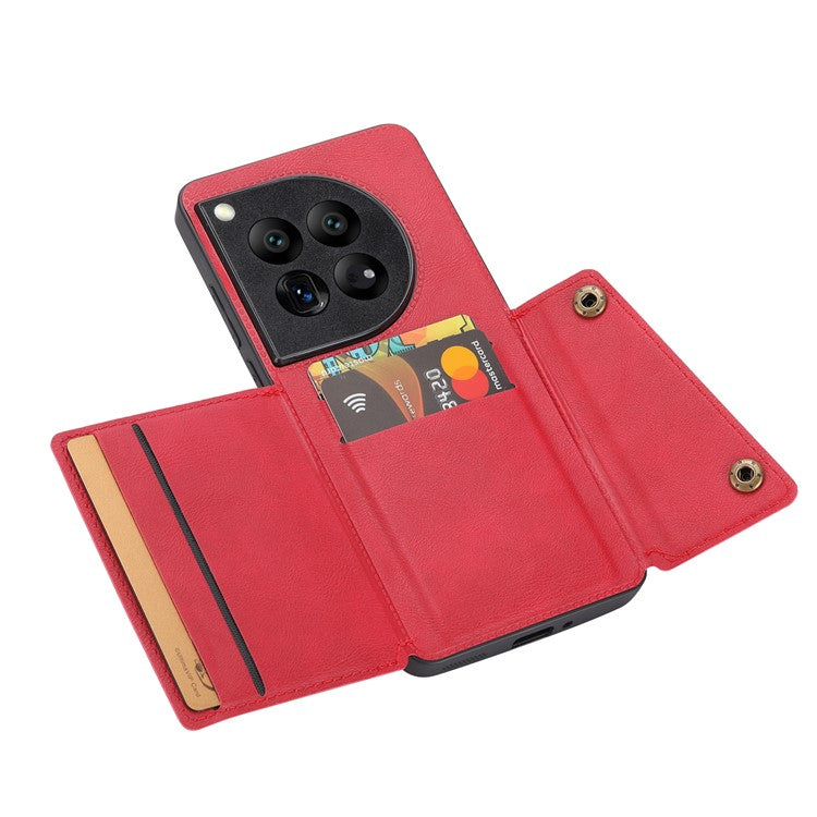 For OnePlus 12 5G Phone Case with Card Slots Magnetic Car Mount Phone Cover - Red