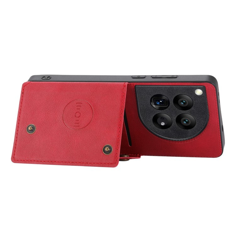 For OnePlus 12 5G Phone Case with Card Slots Magnetic Car Mount Phone Cover - Red