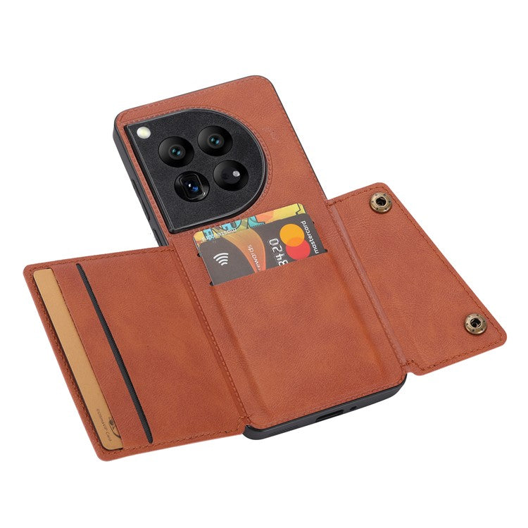 For OnePlus 12 5G Phone Case with Card Slots Magnetic Car Mount Phone Cover - Light Brown
