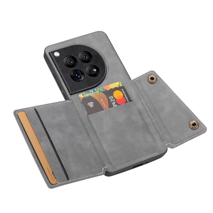 For OnePlus 12 5G Phone Case with Card Slots Magnetic Car Mount Phone Cover - Grey