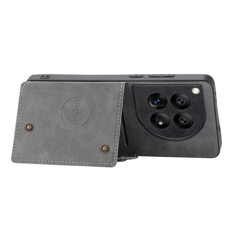 For OnePlus 12 5G Phone Case with Card Slots Magnetic Car Mount Phone Cover - Grey