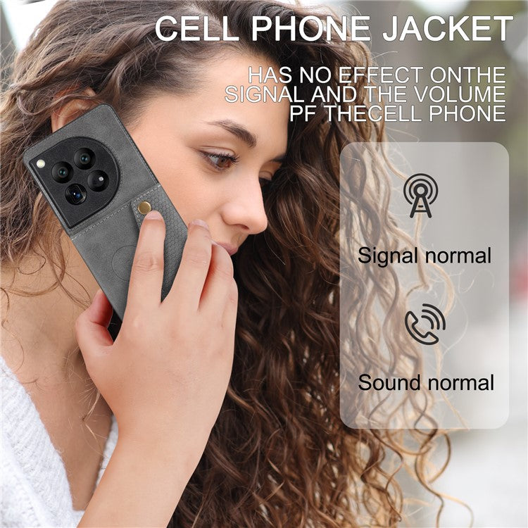 For OnePlus 12 5G Phone Case with Card Slots Magnetic Car Mount Phone Cover - Grey