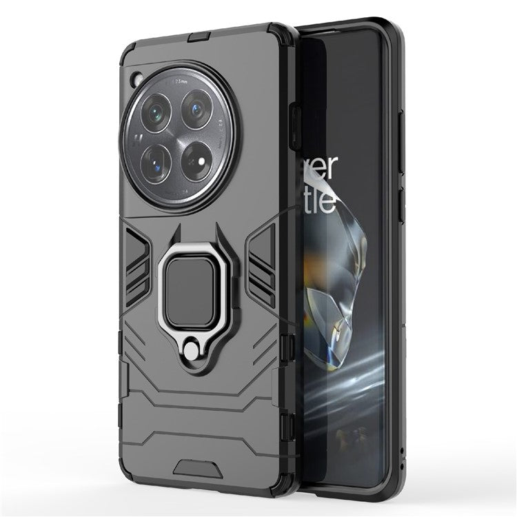 For OnePlus 12 5G Case PC +TPU Phone Cover with Ring Holder Kickstand - Black