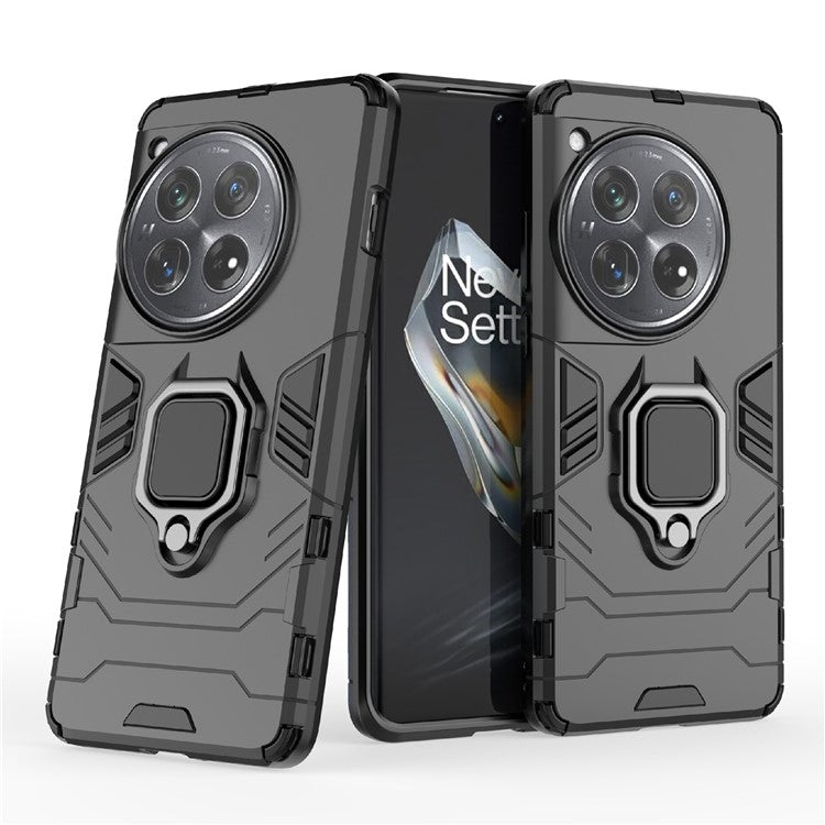 For OnePlus 12 5G Case PC +TPU Phone Cover with Ring Holder Kickstand - Black