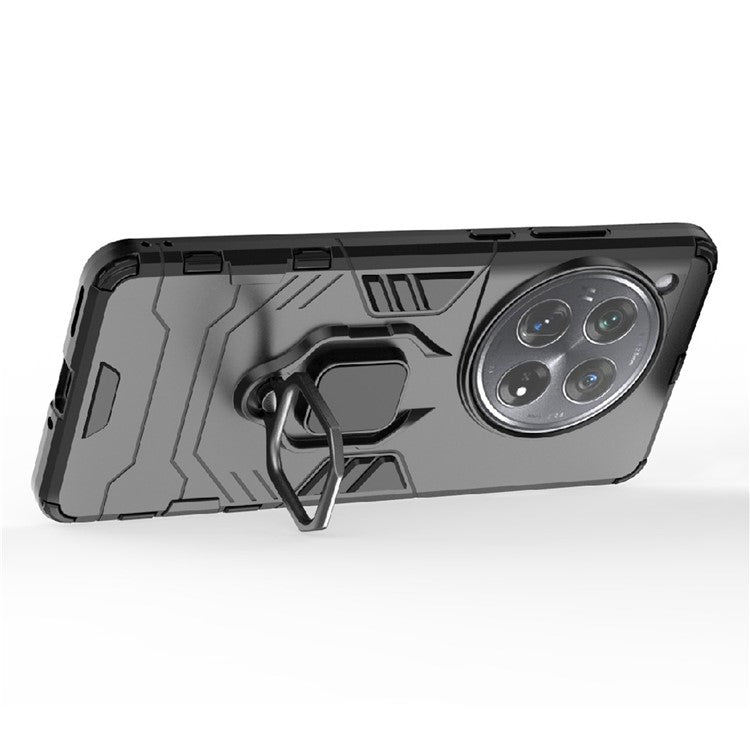 For OnePlus 12 5G Case PC +TPU Phone Cover with Ring Holder Kickstand - Black