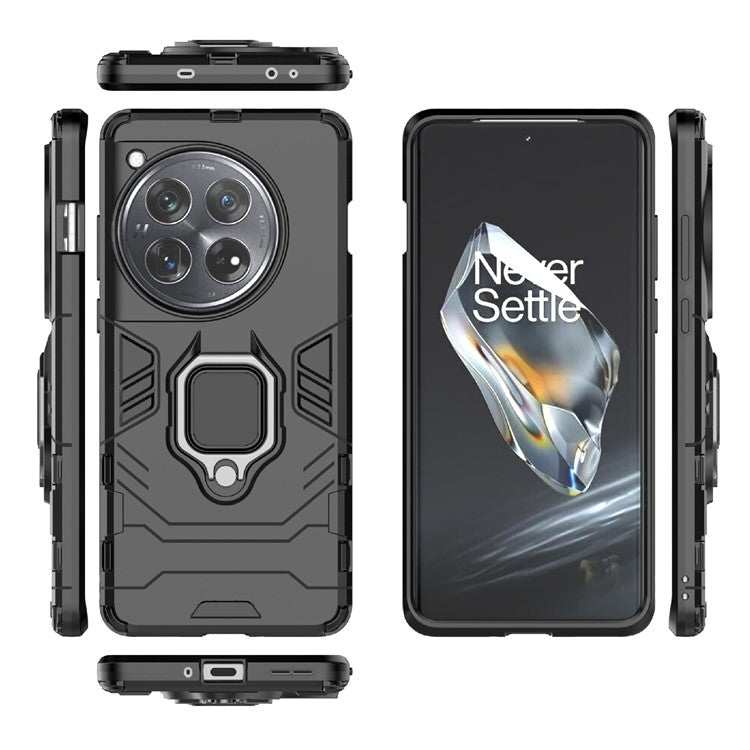 For OnePlus 12 5G Case PC +TPU Phone Cover with Ring Holder Kickstand - Black