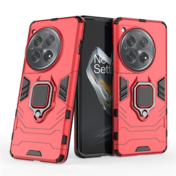 For OnePlus 12 5G Case PC +TPU Phone Cover with Ring Holder Kickstand - Red
