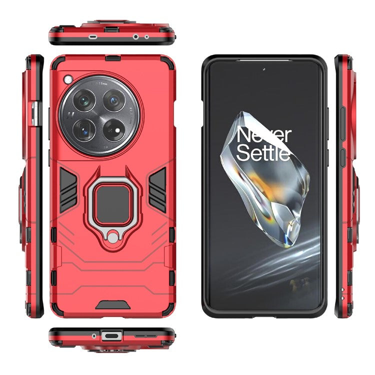 For OnePlus 12 5G Case PC +TPU Phone Cover with Ring Holder Kickstand - Red