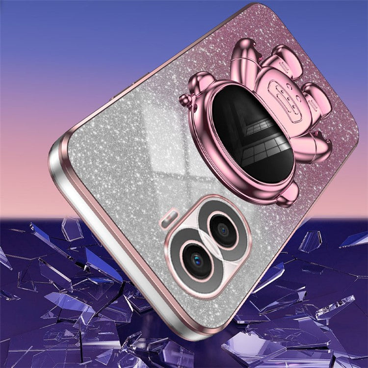 For Honor X40i 5G Astronaut Kickstand Phone Case PC+TPU Electroplating Phone Cover - Pink