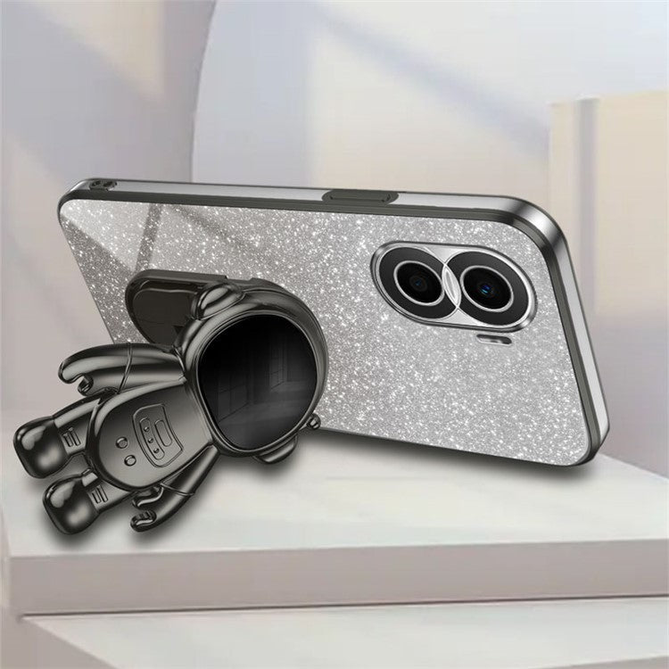 For Honor X40i 5G Astronaut Kickstand Phone Case PC+TPU Electroplating Phone Cover - Black
