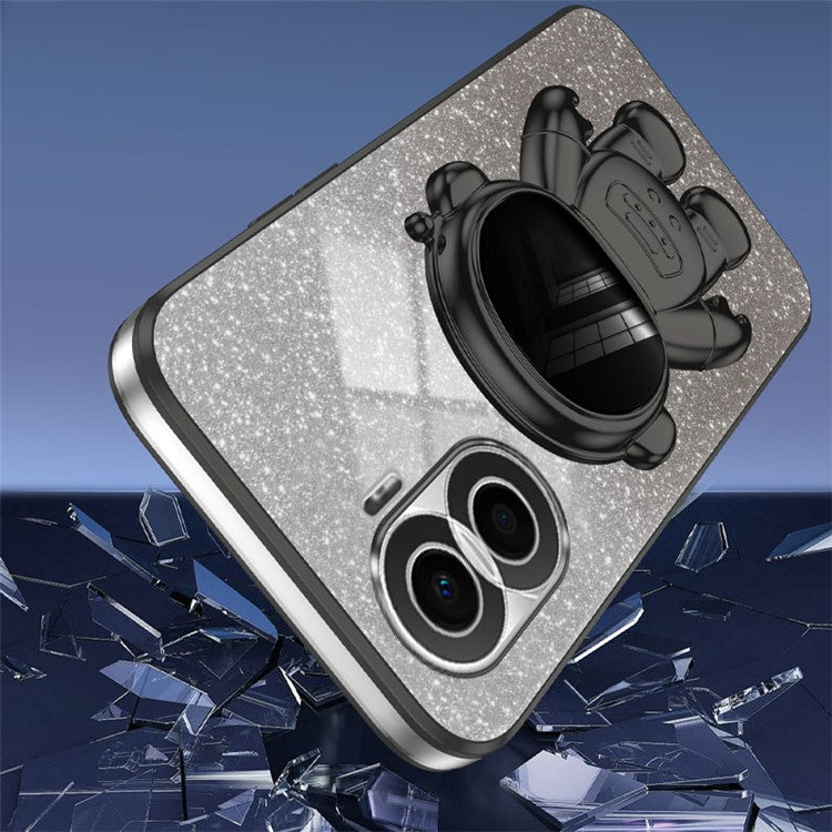 For Honor X40i 5G Astronaut Kickstand Phone Case PC+TPU Electroplating Phone Cover - Black