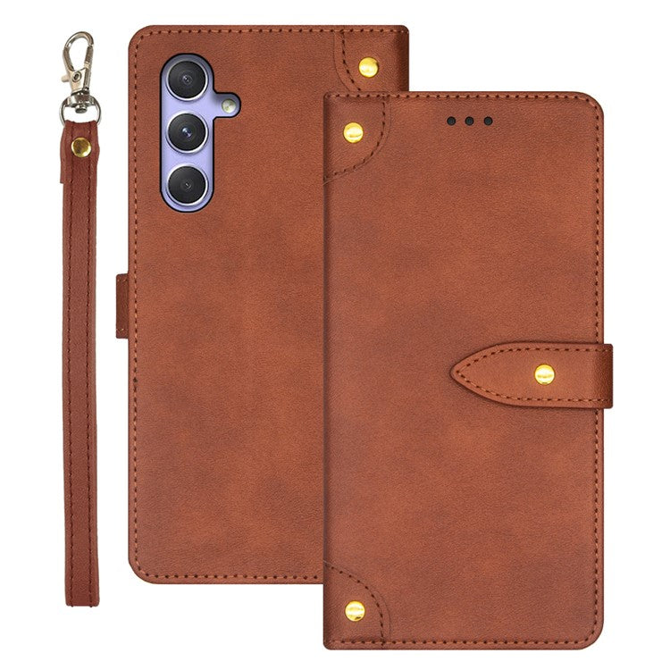 IDEWEI For Samsung Galaxy A55 5G Cases Card Holder Anti-Scratch PU Leather Phone Cover - Brown