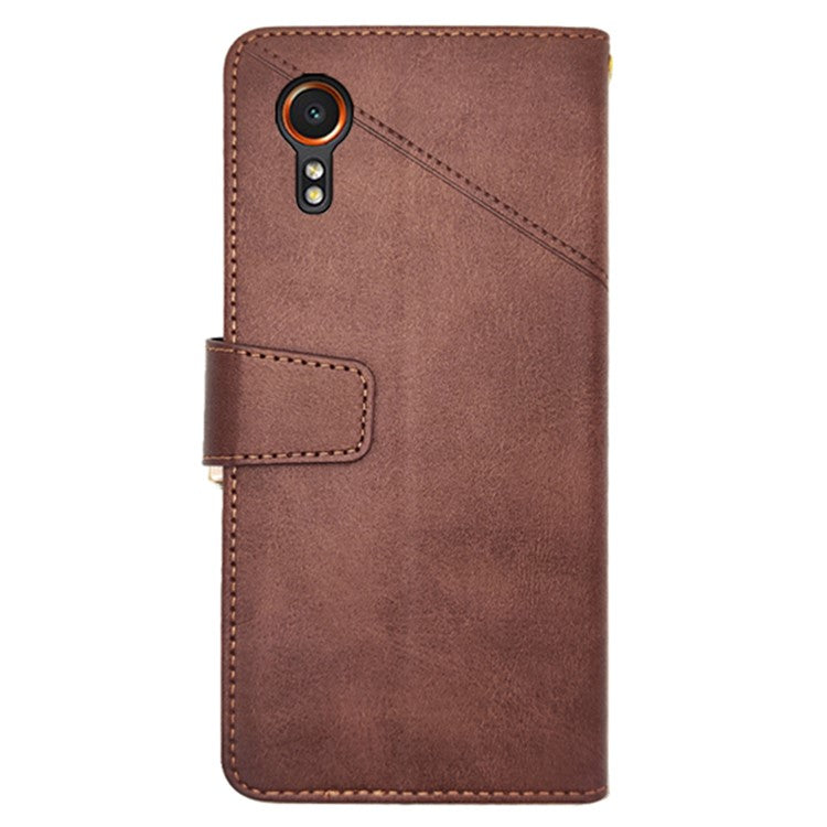IDEWEI For Samsung Galaxy Xcover7 Case Calf Texture Flip Stand Phone Cover - Brown