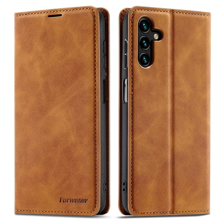 FORWENW Fantasy Series for Samsung Galaxy A15 5G Stand Wallet Case Skin-touch Leather Cell Phone Cover - Brown