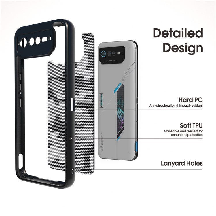 IBMRS For Asus ROG Phone 6 5G / Phone 6 Pro 5G / Phone 6D 5G Case Hard PC Back+Soft TPU Frame Protective Cover - Transparent Black