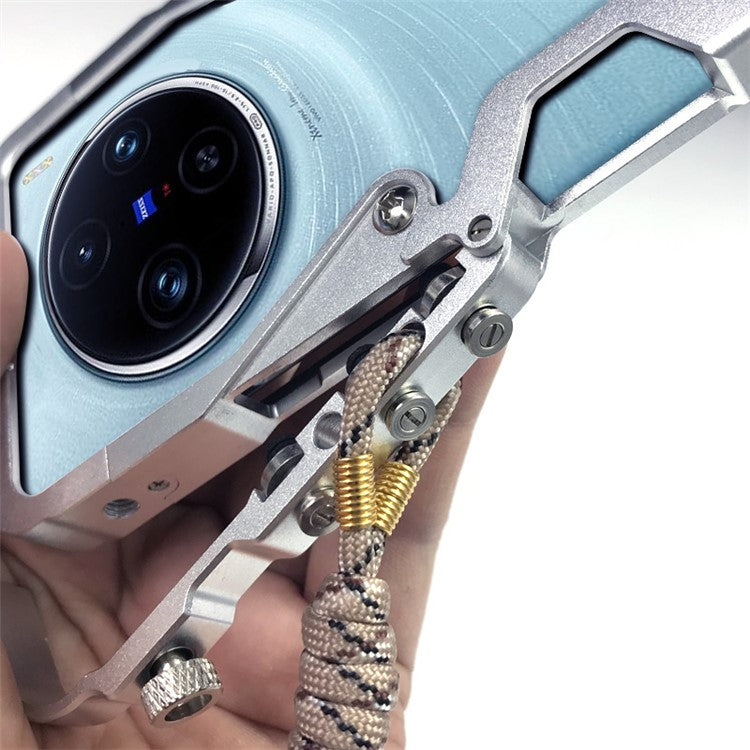 For vivo X100 Pro 5G Case Aluminium Alloy Anti-drop Phone Cover with Strap - Silver