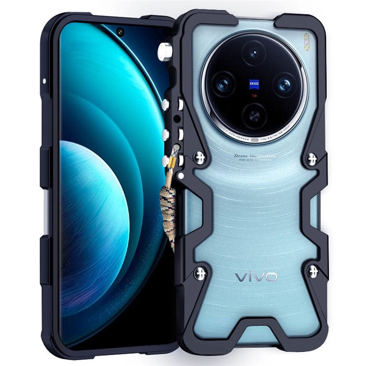 For vivo X100 Pro 5G Case Aluminium Alloy Anti-drop Phone Cover with Strap - Black
