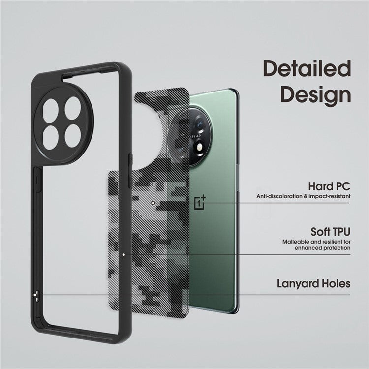 IBMRS Slim-Fit Case for OnePlus 11 5G Precise Cutout TPU+PC Phone Cover - Grid Camouflage