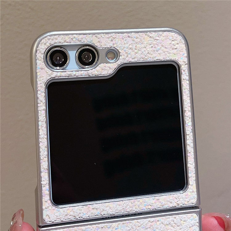 For Samsung Galaxy Z Flip5 5G Case Glitter PU Leather Coated PC Folding Phone Cover - Yellow