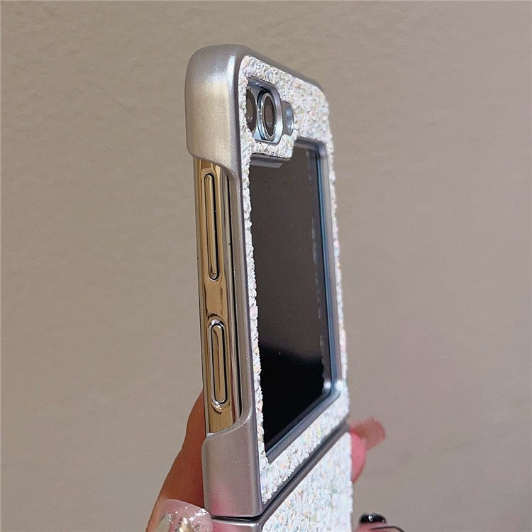 For Samsung Galaxy Z Flip5 5G Case Glitter PU Leather Coated PC Folding Phone Cover - Yellow