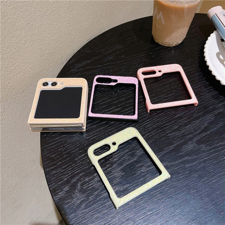 For Samsung Galaxy Z Flip5 5G Case Glitter PU Leather Coated PC Folding Phone Cover - Yellow