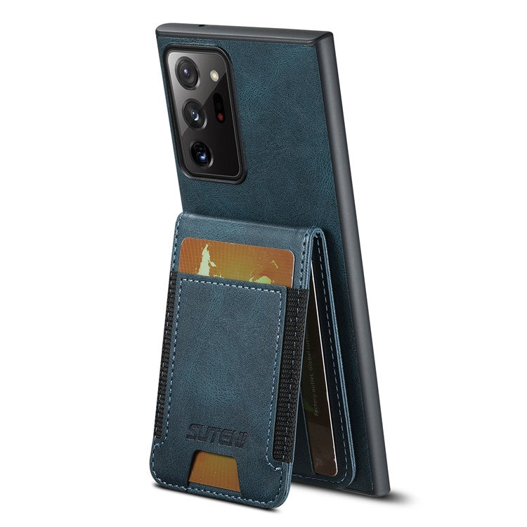 SUTENI H03 For Samsung Galaxy Note20 Ultra / Note20 Ultra 5G Case Waxy Texture Kickstand Phone Cover - Blue
