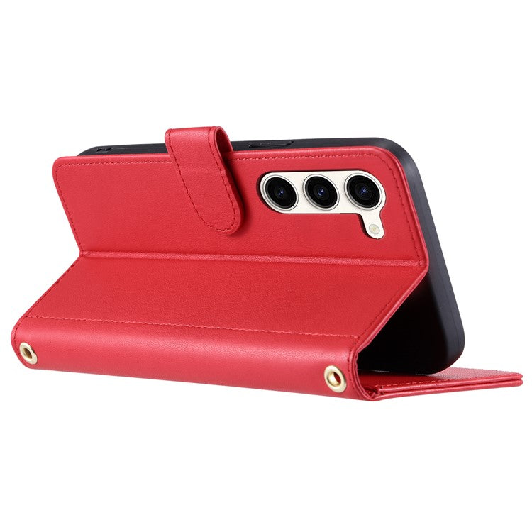 For Samsung Galaxy S23+ Phone Case Card Slots Wallet Crossbody Leather Cover - Red