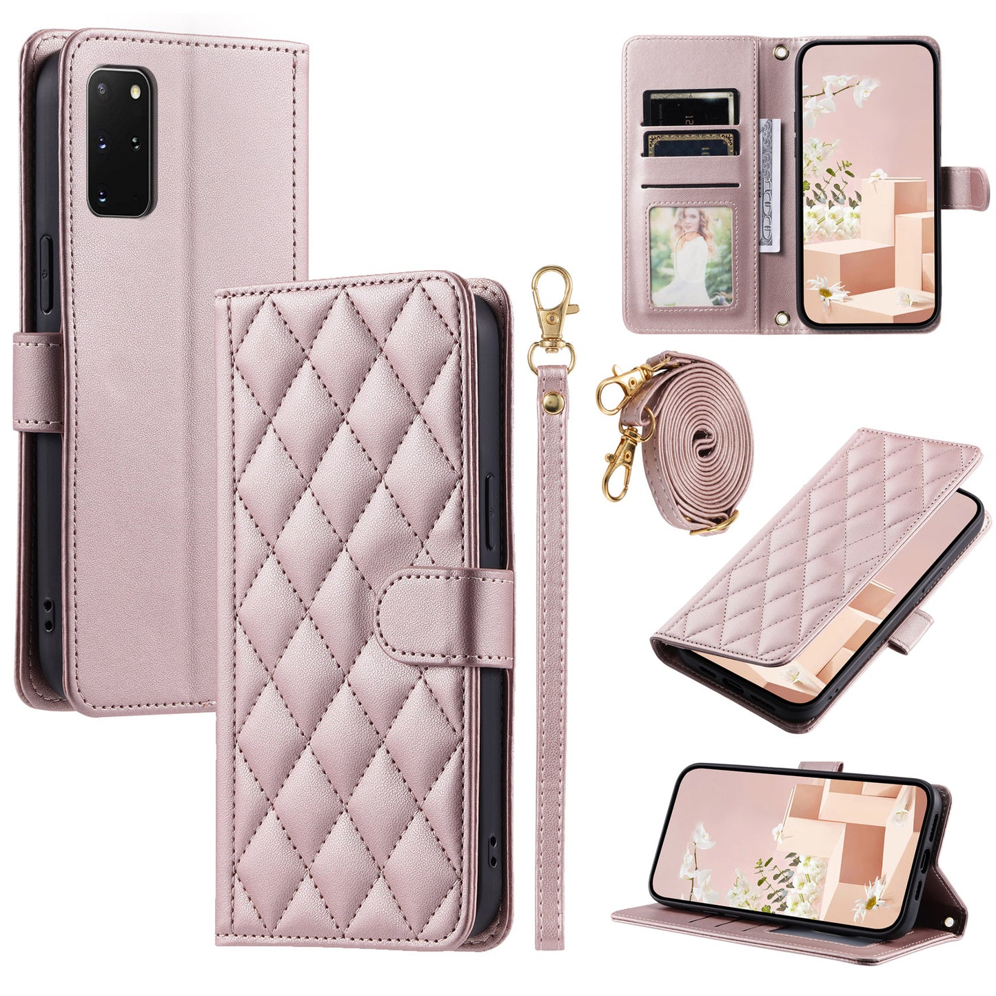 For Samsung Galaxy S20 Plus 4G / 5G Wallet Case PU Leather Stand Phone Cover - Rose Gold