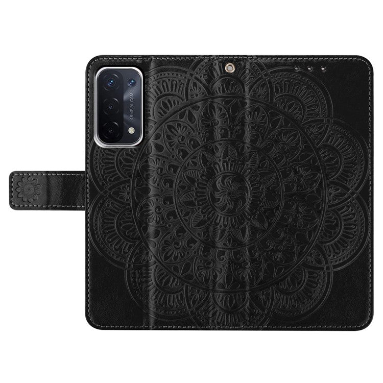 For Oppo A74 5G / A54 5G / A93 5G Case Flower Pattern Handbag Leather Folio Stand View Phone Cover - Black