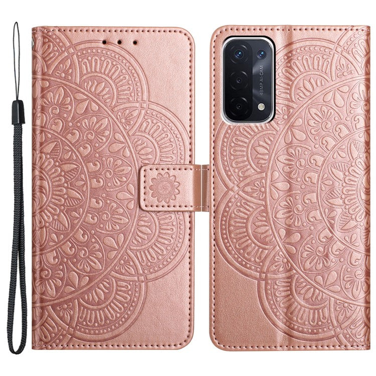 For Oppo A74 5G / A54 5G / A93 5G Case Flower Pattern Handbag Leather Folio Stand View Phone Cover - Rose Gold