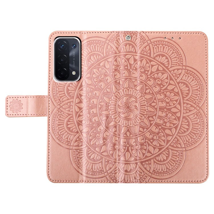For Oppo A74 5G / A54 5G / A93 5G Case Flower Pattern Handbag Leather Folio Stand View Phone Cover - Rose Gold
