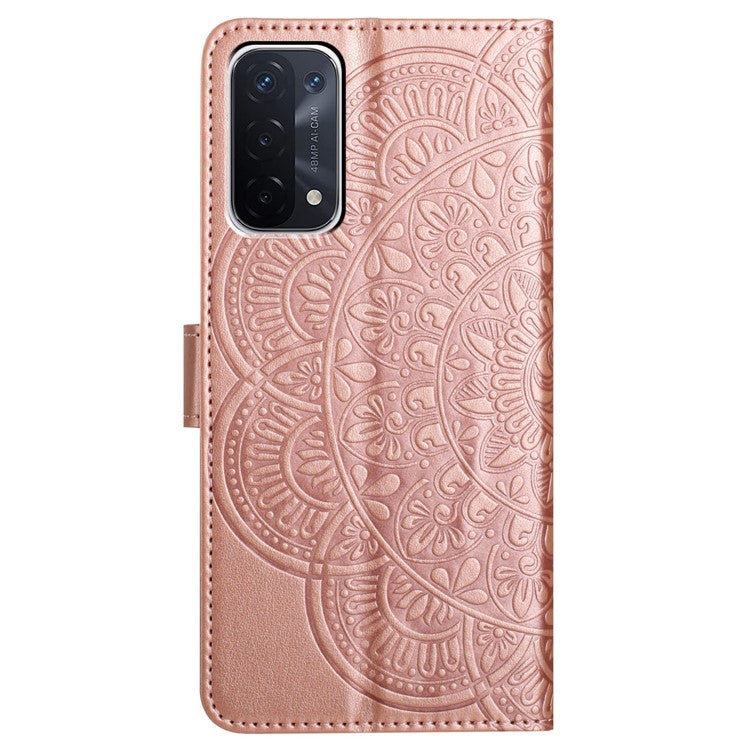For Oppo A74 5G / A54 5G / A93 5G Case Flower Pattern Handbag Leather Folio Stand View Phone Cover - Rose Gold