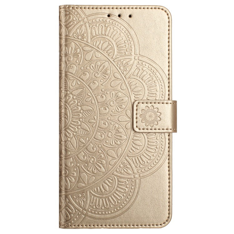 For Oppo A74 5G / A54 5G / A93 5G Case Flower Pattern Handbag Leather Folio Stand View Phone Cover - Gold