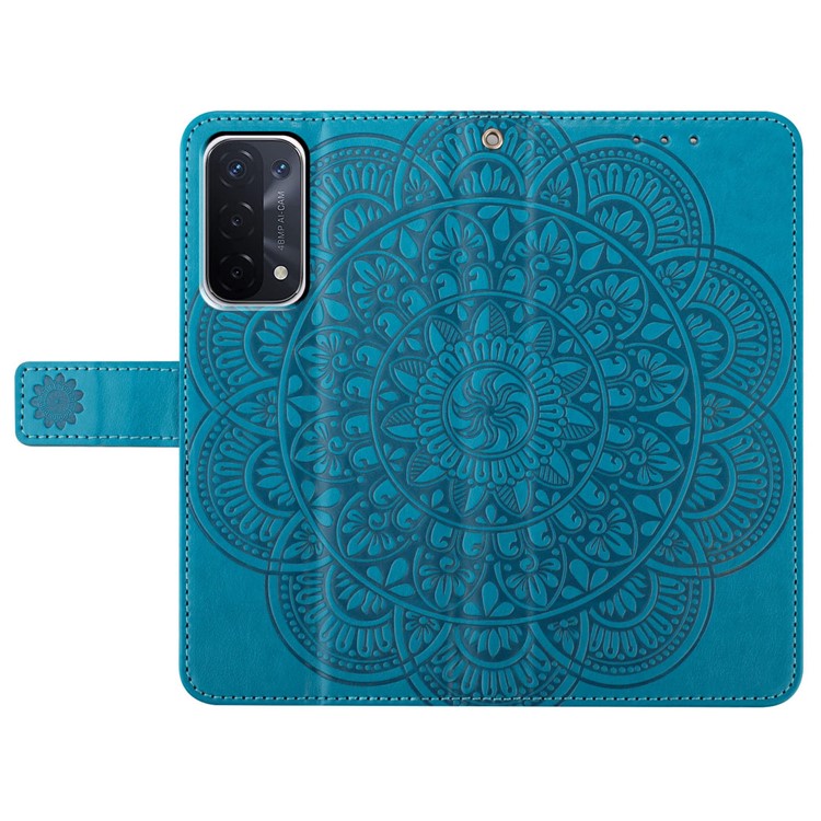 For Oppo A74 5G / A54 5G / A93 5G Case Flower Pattern Handbag Leather Folio Stand View Phone Cover - Blue