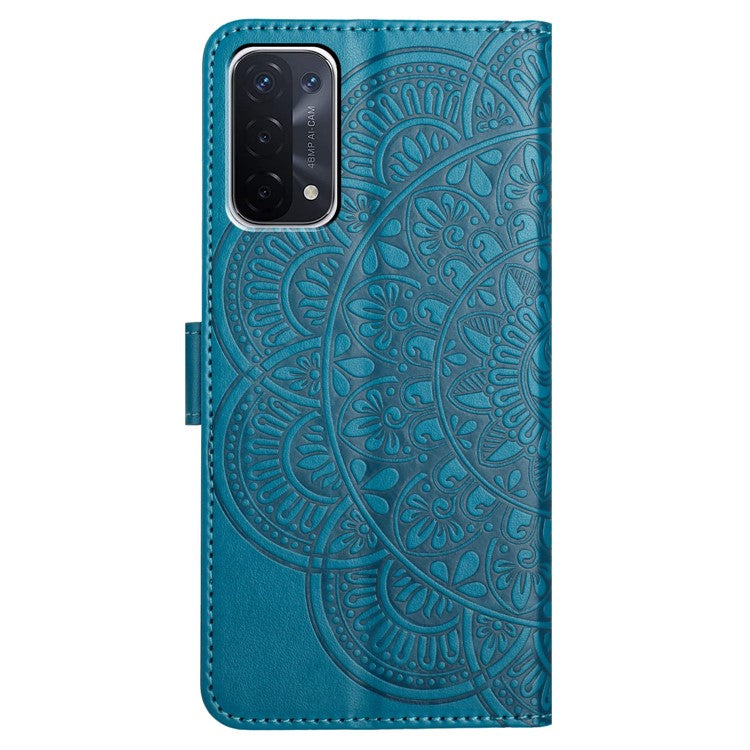 For Oppo A74 5G / A54 5G / A93 5G Case Flower Pattern Handbag Leather Folio Stand View Phone Cover - Blue