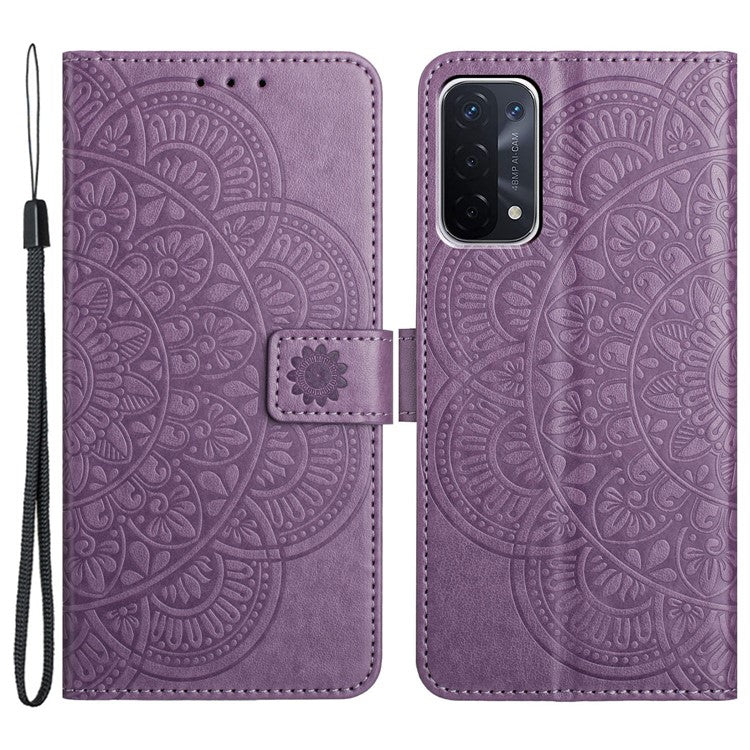 For Oppo A74 5G / A54 5G / A93 5G Case Flower Pattern Handbag Leather Folio Stand View Phone Cover - Purple