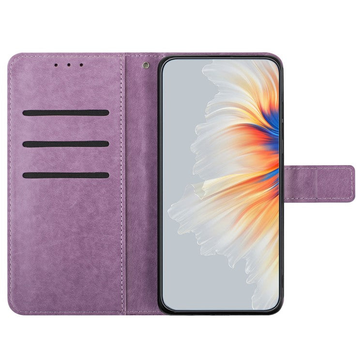 For Oppo A74 5G / A54 5G / A93 5G Case Flower Pattern Handbag Leather Folio Stand View Phone Cover - Purple
