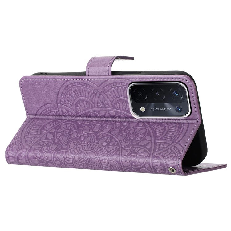 For Oppo A74 5G / A54 5G / A93 5G Case Flower Pattern Handbag Leather Folio Stand View Phone Cover - Purple