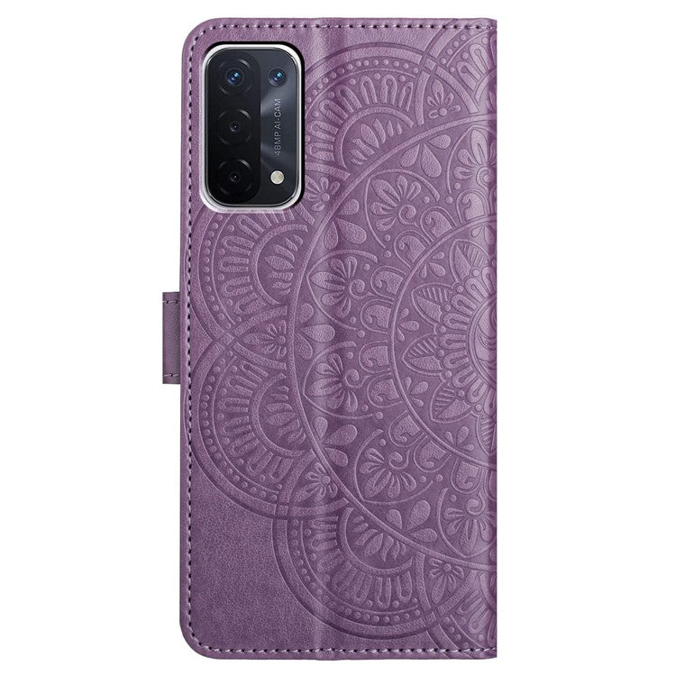 For Oppo A74 5G / A54 5G / A93 5G Case Flower Pattern Handbag Leather Folio Stand View Phone Cover - Purple