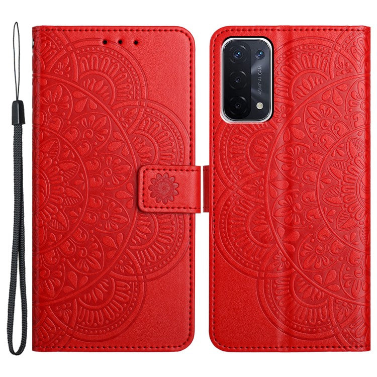 For Oppo A74 5G / A54 5G / A93 5G Case Flower Pattern Handbag Leather Folio Stand View Phone Cover - Red