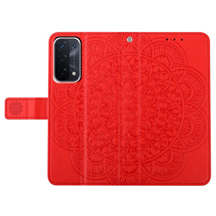 For Oppo A74 5G / A54 5G / A93 5G Case Flower Pattern Handbag Leather Folio Stand View Phone Cover - Red