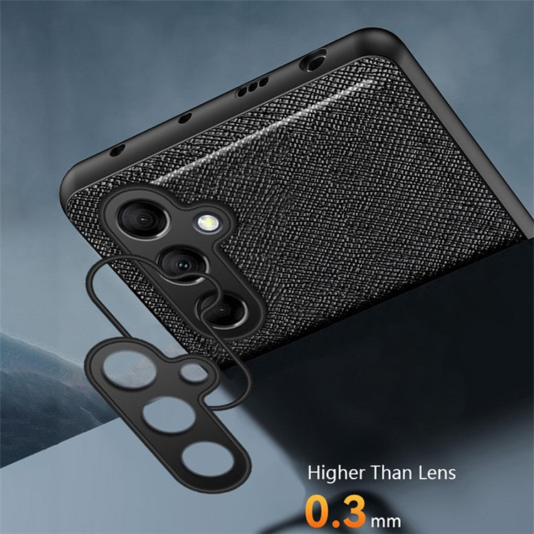 For Samsung Galaxy A05s 4G Back Phone Cover Cross Texture Business Style Case Built-in Metal Sheet - Black
