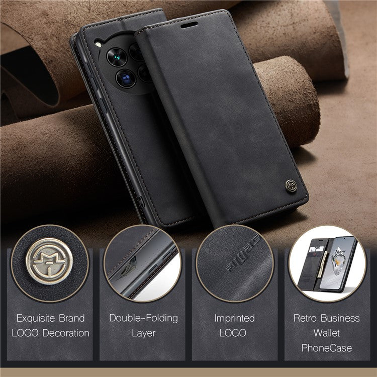 CASEME 013 Series For OnePlus 12 5G Case Business Style Card Slots Cell Phone Cover - Black