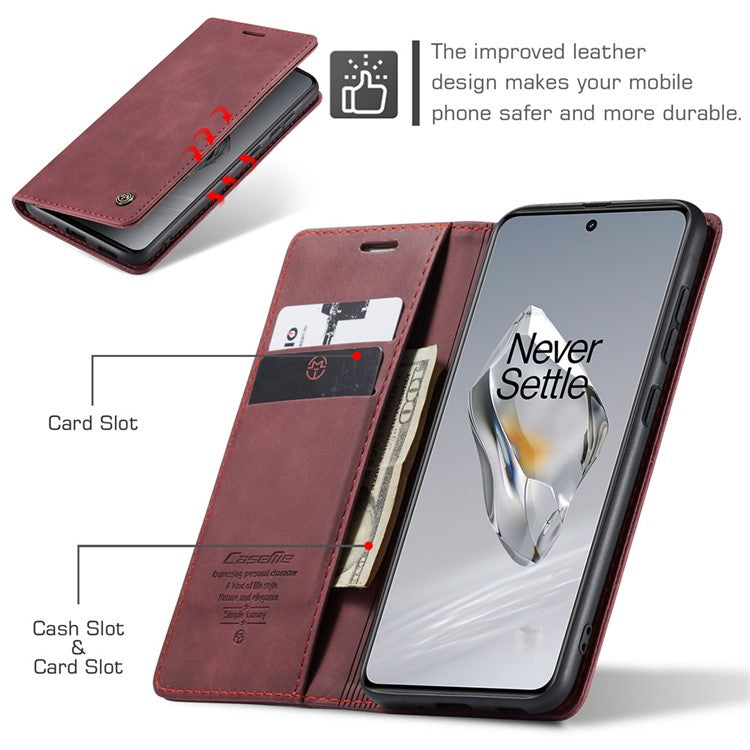 CASEME 013 Series For OnePlus 12 5G Case Business Style Card Slots Cell Phone Cover - Red