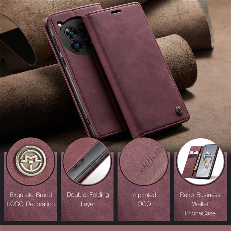 CASEME 013 Series For OnePlus 12 5G Case Business Style Card Slots Cell Phone Cover - Red