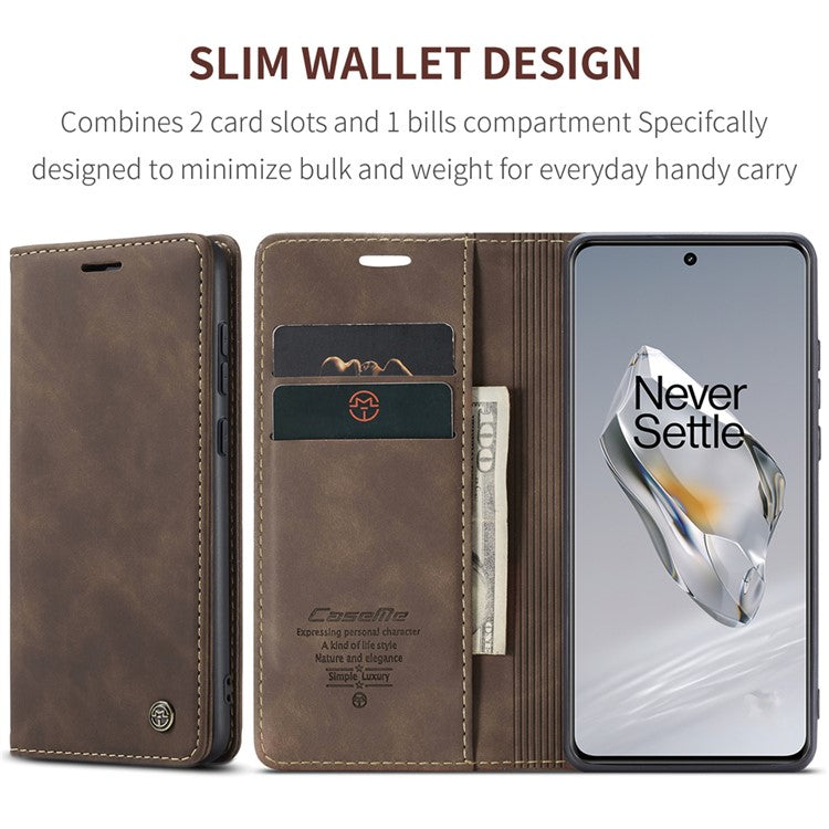 CASEME 013 Series For OnePlus 12 5G Case Business Style Card Slots Cell Phone Cover - Coffee